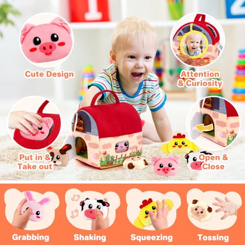 Jouet Bébé Montessori Sensorielle avec Peluches et Miroir – Développement Motricité Fine pour 1-2 Ans – Jouet Éducatif a