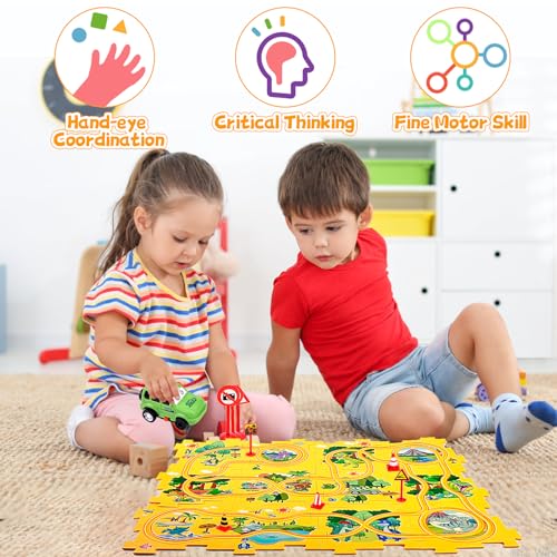 Électrique Assemblage Soi-Même Chariot Voiture Puzzle Éducatif pour Enfants 3 ans et Plus (Dinosaure)