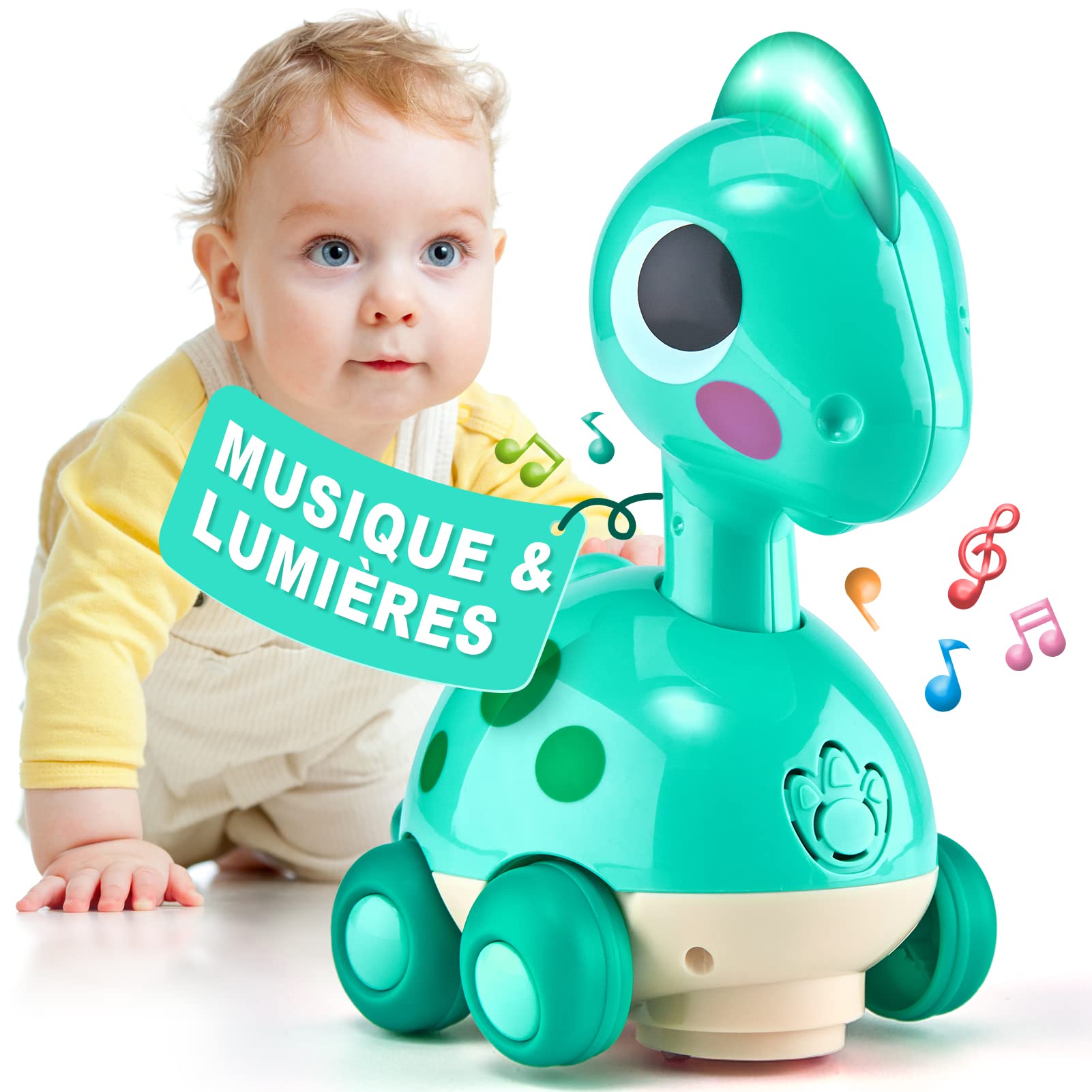 CubicFun Jouet Dinosaur Musical pour Bébé 12-18 Mois avec Lumières et Éveil Montessori, Jouet Activité Rampant pour Enfa
