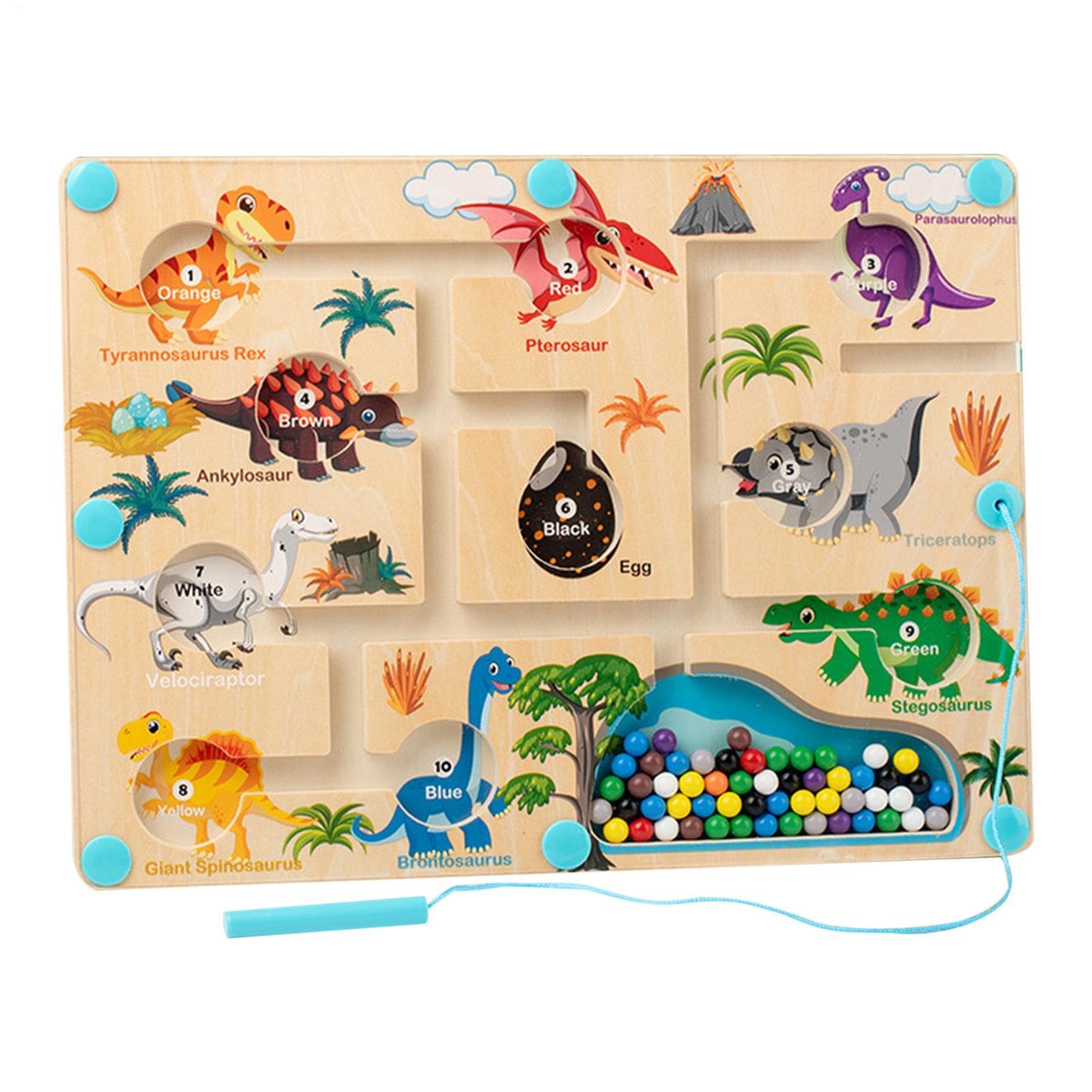 Jeu de couleur en bois thème dinosaure magnétique, jouet pour la précision motrice des tout-petits, jeu de couleur facil